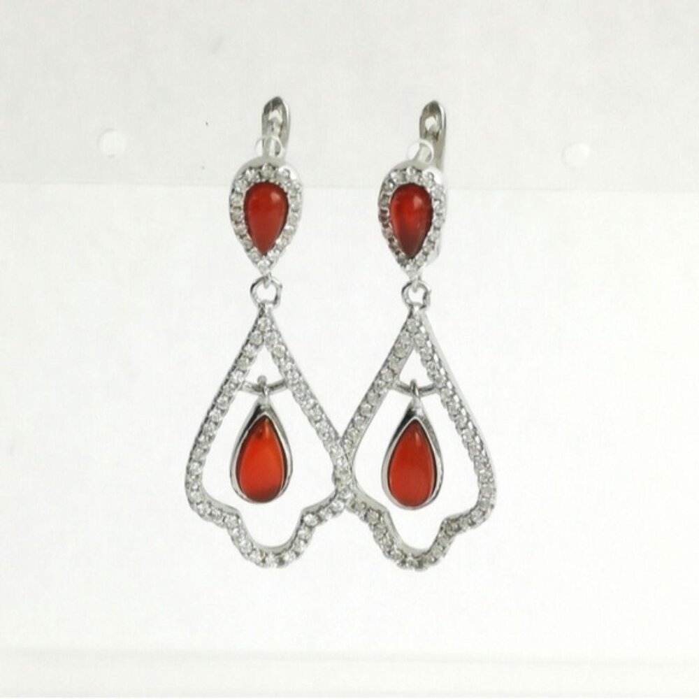 Sterling silver CZ Carnelian drop lever back Earrings